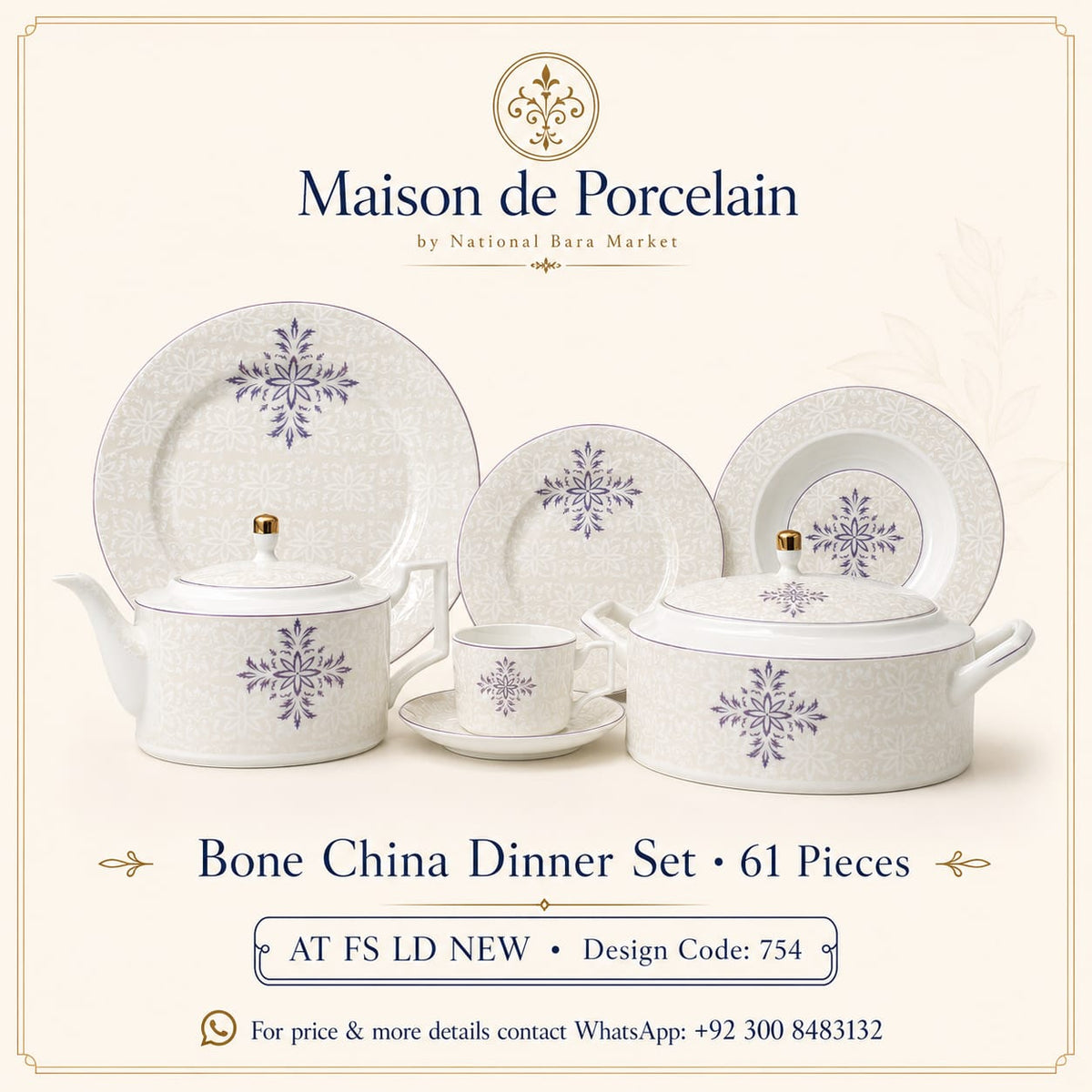 Bone China Dinner Set – AT FS LD | 61 Pieces