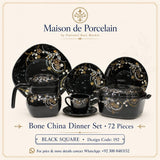 Bone China Dinner Set – BLACK SQUARE | 72 Pieces | Design Code: 192