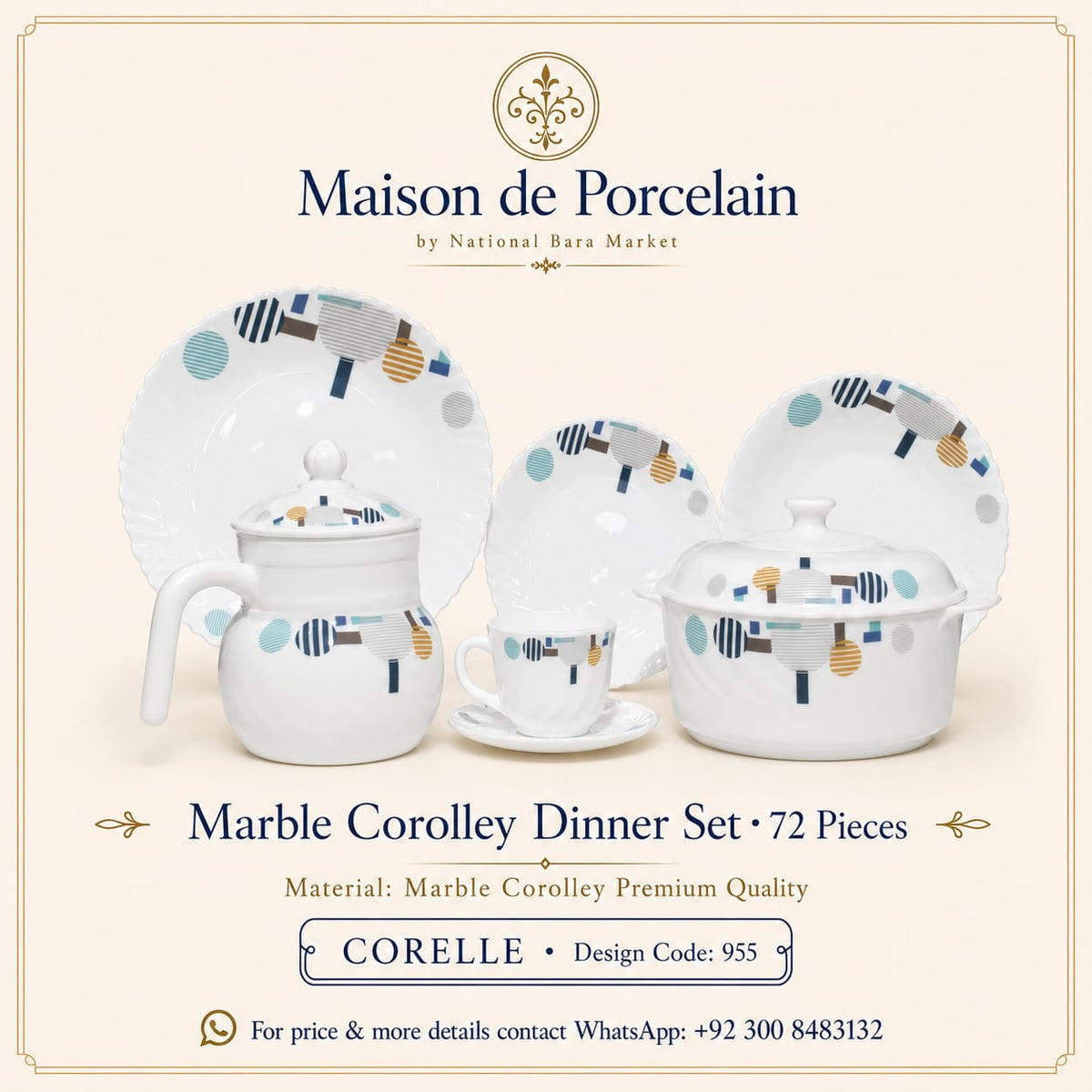 Marble Corolley Dinner Set – Modern Geometric | 72 Pieces | Design Code: 955