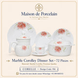 Marble Corolley Dinner Set – Pink Rose Floral | 72 Pieces | Design Code: 957