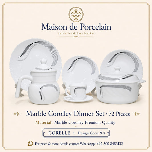 Marble Corolley Dinner Set – Silver Wave | 72 Pieces | Design Code: 974