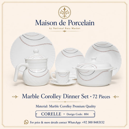 Marble Corolley Dinner Set – Rose Gold Chain | 72 Pieces | Design Code: 884