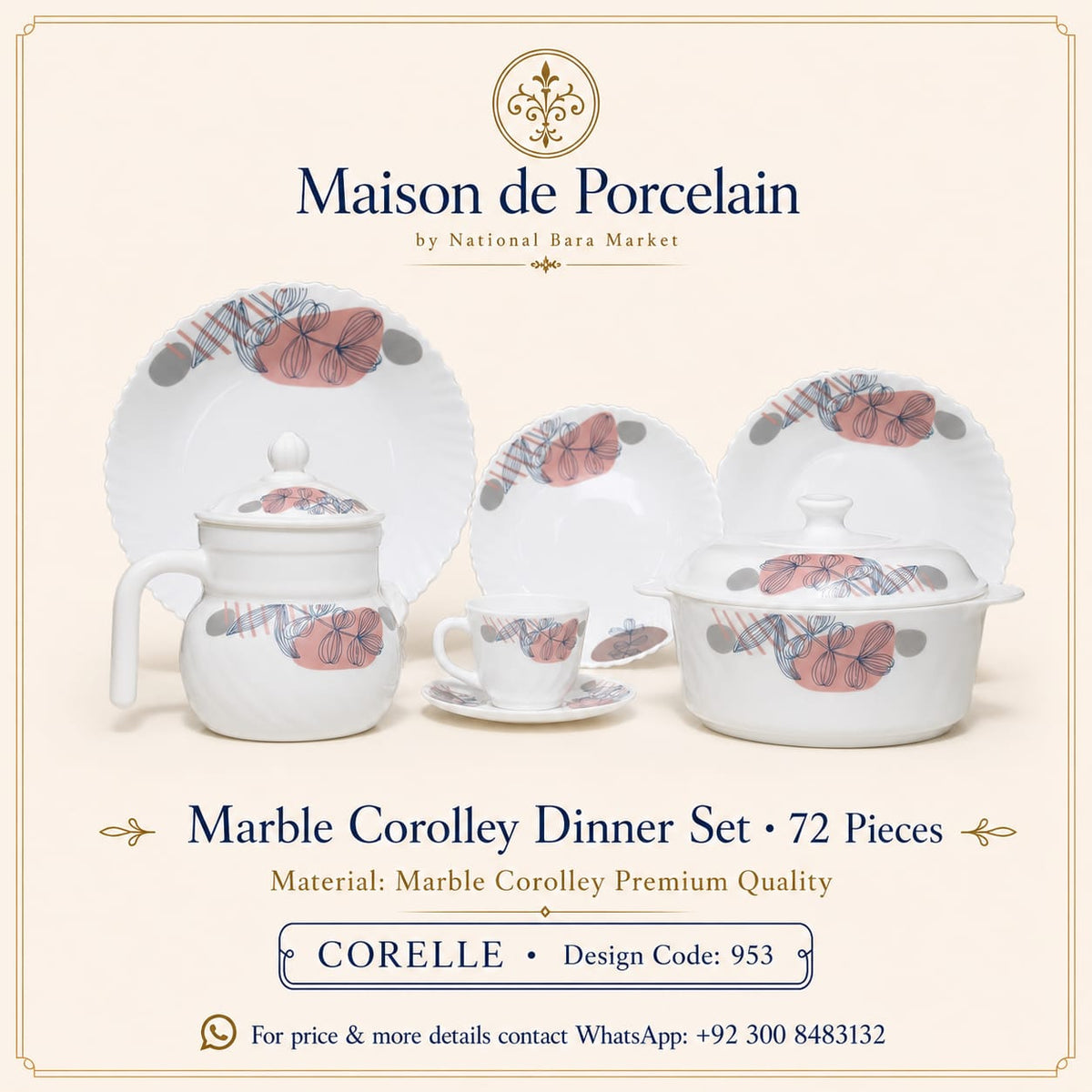 Marble Corolley Dinner Set – Modern Floral Abstract | 72 Pieces | Design Code: 953