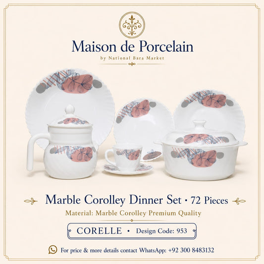 Marble Corolley Dinner Set – Modern Floral Abstract | 72 Pieces | Design Code: 953