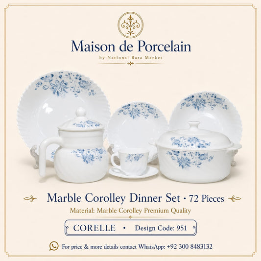 Marble Corolley Dinner Set – Blue Floral Elegance | 72 Pieces | Design Code: 951