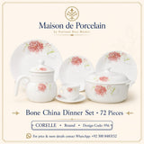 Bone China Dinner Set – Peach Blossom Floral | 72 Pieces | Round | Design Code: 956