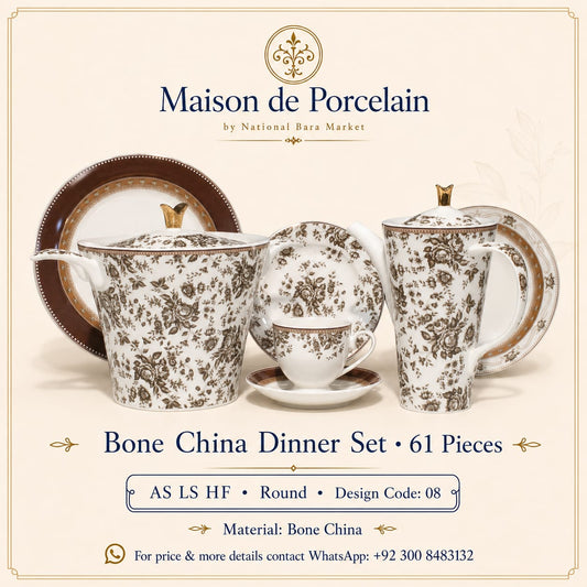 Bone China Dinner Set – AS LS HF | 61 Pieces | Design Code: 08
