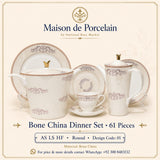 Bone China Dinner Set – AS LS HF | 61 Pieces | Design Code: 01