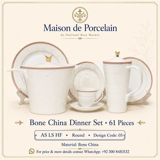 Bone China Dinner Set – AS LS HF | 61 Pieces | Design Code: 03