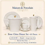 Bone China Dinner Set – AS LS HF | 61 Pieces | Design Code: 04