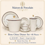 Bone China Dinner Set – AS LS HF | 61 Pieces | Design Code: 06