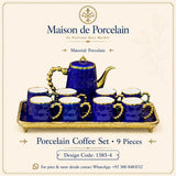Porcelain Coffee Set – ROYAL COBALT BLUE | 9 Pieces | Design Code: 1385-4