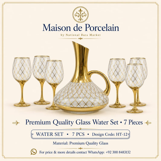 Premium Glass Water Set – GOLD LATTICE | 7 Pieces | Design Code: HT-12
