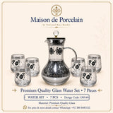 Premium Glass Water Set – BLACK FLORAL | 7 Pieces | Design Code: OM-80