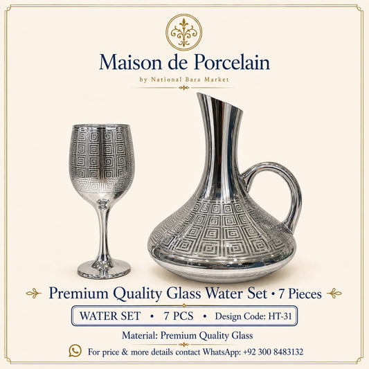 Premium Glass Water Set – SILVER GEOMETRIC | 7 Pieces | Design Code: HT-31