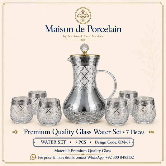 Premium Glass Water Set – SILVER LATTICE | 7 Pieces | Design Code: OM-67