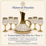 Premium Glass Water Set – GOLDEN LATTICE GOBLET | 7 Pieces | Design Code: OM-70