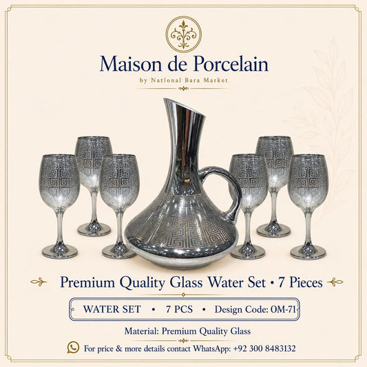 Premium Glass Water Set – SILVER GREEK GOBLET | 7 Pieces | Design Code: OM-71