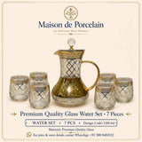 Premium Glass Water Set – GOLDEN LATTICE | 7 Pieces | Design Code: OM-64