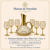 Premium Glass Water Set – GOLDEN HONEYCOMB GOBLET | 7 Pieces | Design Code: OM-72