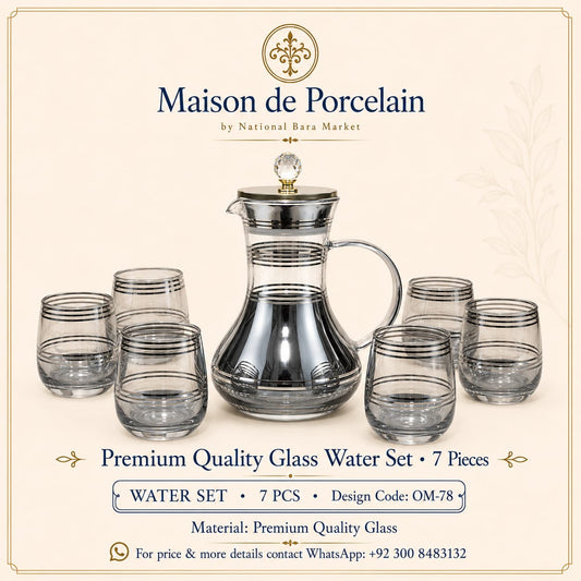 Premium Glass Water Set – SILVER STRIPE | 7 Pieces | Design Code: OM-78