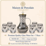 Premium Glass Water Set – SILVER FLORAL LATTICE | 7 Pieces | Design Code: OM-82