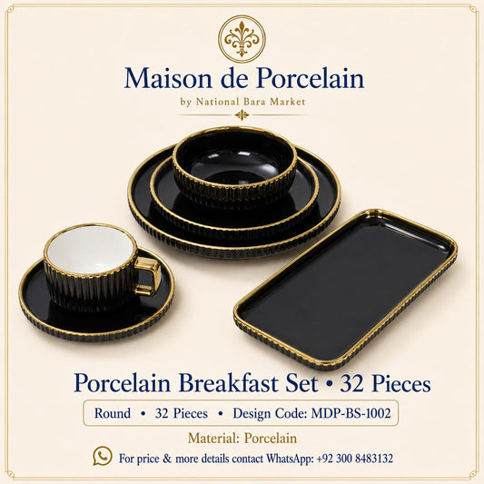Premium Porcelain Breakfast Set – Round | 32 Pieces | Design Code: MDP-BS-1002