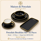 Premium Porcelain Breakfast Set – Round | 32 Pieces | Design Code: MDP-BS-1002