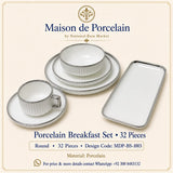 Premium Porcelain Breakfast Set – Round | 32 Pieces | Design Code: MDP-BS-1003