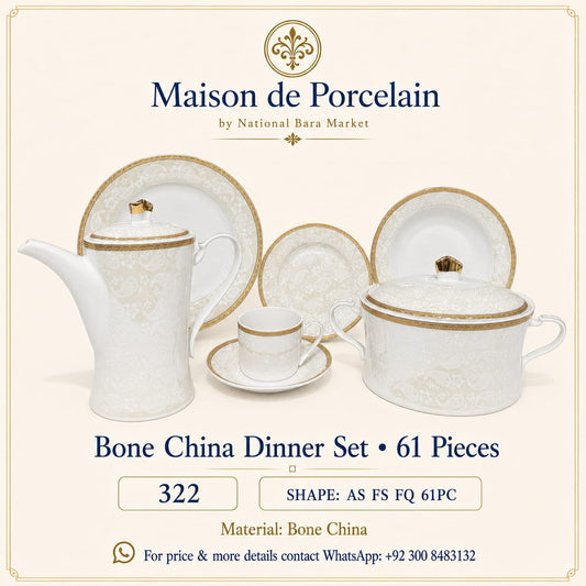 Bone China Dinner Set – AS FS FQ | 61 Pieces | Design Code: 322