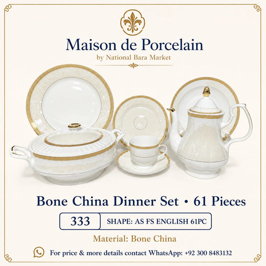 Bone China Dinner Set – AS FS English | 61 Pieces | Design Code: 333