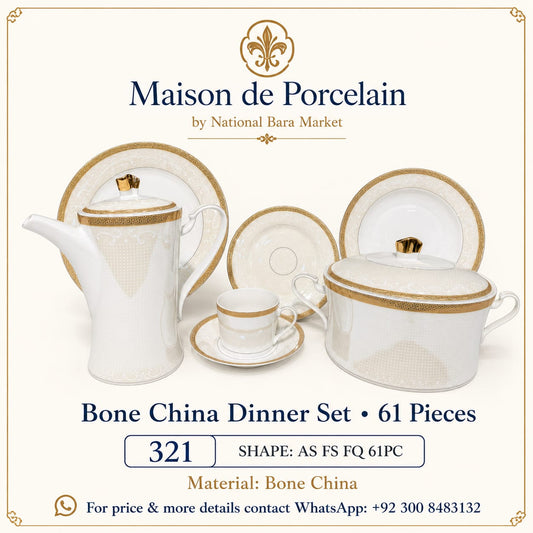 Bone China Dinner Set – AS FS FQ | 61 Pieces | Design Code: 321