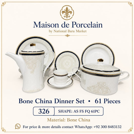 Bone China Dinner Set – AS FS FQ | 61 Pieces | Design Code: 326