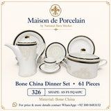 Bone China Dinner Set – AS FS FQ | 61 Pieces | Design Code: 326