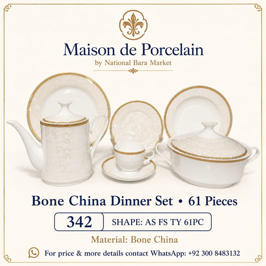 Bone China Dinner Set – AS FS TY | 61 Pieces | Design Code: 342