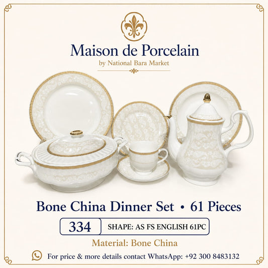 Bone China Dinner Set – AS FS ENGLISH | 61 Pieces | Design Code: 334