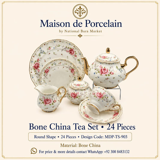 Premium Bone China Tea Set – Round Shape | 24 Pieces | Design Code: MDP-TS-903