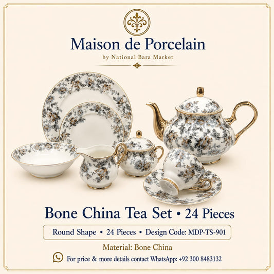 Premium Bone China Tea Set – Round Shape | 24 Pieces | Design Code: MDP-TS-901