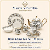 Premium Bone China Tea Set – Round Shape | 24 Pieces | Design Code: MDP-TS-901