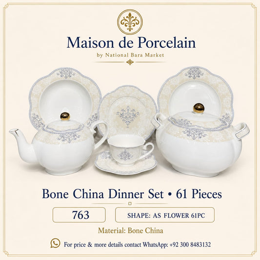 Bone China Dinner Set – AS FLOWER | 61 Pieces | Design Code: 763
