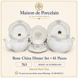 Bone China Dinner Set – AS FLOWER | 61 Pieces | Design Code: 763