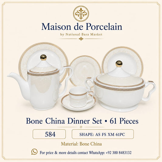 Bone China Dinner Set – AS FS XM | 61 Pieces | Design Code: 584