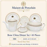 Bone China Dinner Set – AS FS XM | 61 Pieces | Design Code: 584