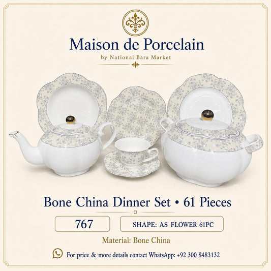 Bone China Dinner Set – AS FLOWER | 61 Pieces | Design Code: 767