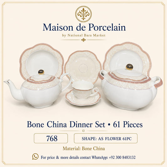 Bone China Dinner Set – AS FLOWER | 61 Pieces | Design Code: 768