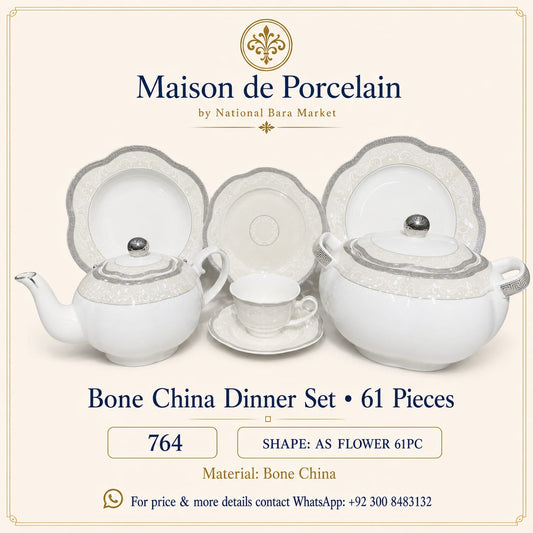 Bone China Dinner Set – AS FLOWER | 61 Pieces | Design Code: 764
