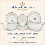Bone China Dinner Set – AS FLOWER | 61 Pieces | Design Code: 764