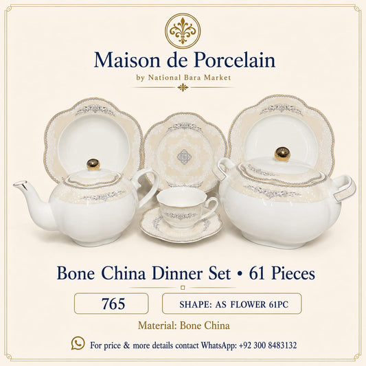 Bone China Dinner Set – AS FLOWER | 61 Pieces | Design Code: 765