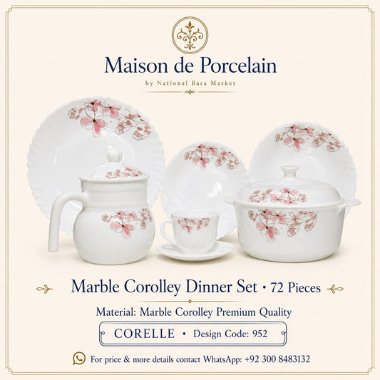 Marble Corolley Dinner Set – Pink Blossom Floral | 72 Pieces | Design Code: 952