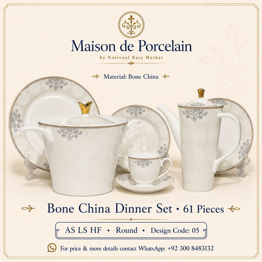 Bone China Dinner Set – AS LS HF | 61 Pieces | Design Code: 05